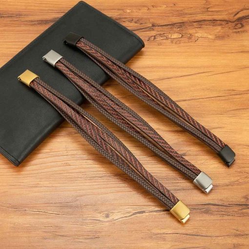 Feather Pattern Leather Bracelet – Stylish Magnetic Bangle for Men - Image 2