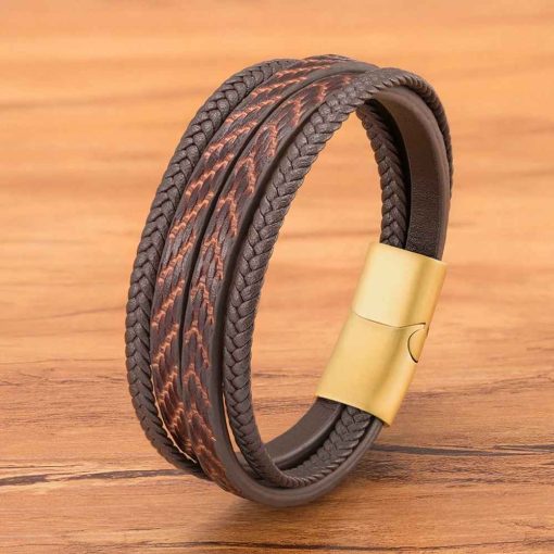 Feather Pattern Leather Bracelet – Stylish Magnetic Bangle for Men - Image 6