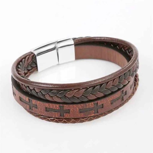 Vintage Leather Bracelet for Men – Handwoven Punk Style Gift - Image 2