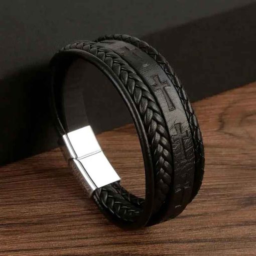 Vintage Leather Bracelet for Men – Handwoven Punk Style Gift - Image 6