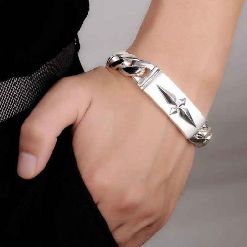 Thick Cuban Chain Bracelet for Men – Bold Silver Handmade Style - Image 2