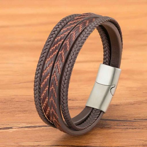 Feather Pattern Leather Bracelet – Stylish Magnetic Bangle for Men - Image 7