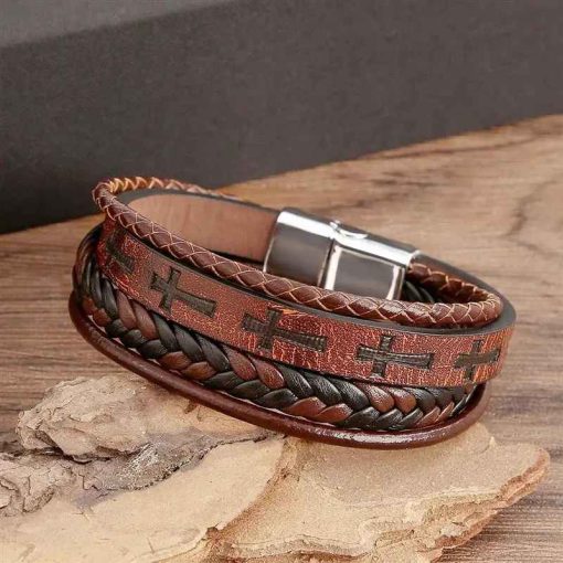 Vintage Leather Bracelet for Men – Handwoven Punk Style Gift - Image 3