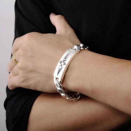 Thick Cuban Chain Bracelet for Men – Bold Silver Handmade Style - Image 3