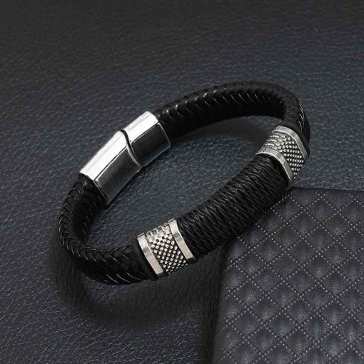 Men's Magnetic Leather Bracelet – Handmade Rock Style Bangle - Image 3