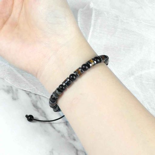 Adjustable Tiger Eye & Hematite Bracelet – Natural Stone Jewelry - Image 5