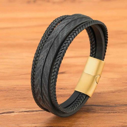 Feather Pattern Leather Bracelet – Stylish Magnetic Bangle for Men - Image 8