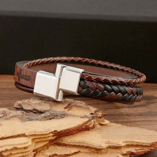 Vintage Leather Bracelet for Men – Handwoven Punk Style Gift - Image 4
