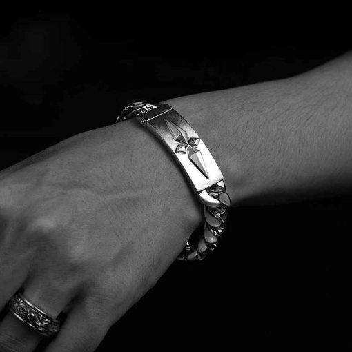 Thick Cuban Chain Bracelet for Men – Bold Silver Handmade Style - Image 4
