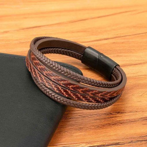 Feather Pattern Leather Bracelet – Stylish Magnetic Bangle for Men - Image 5
