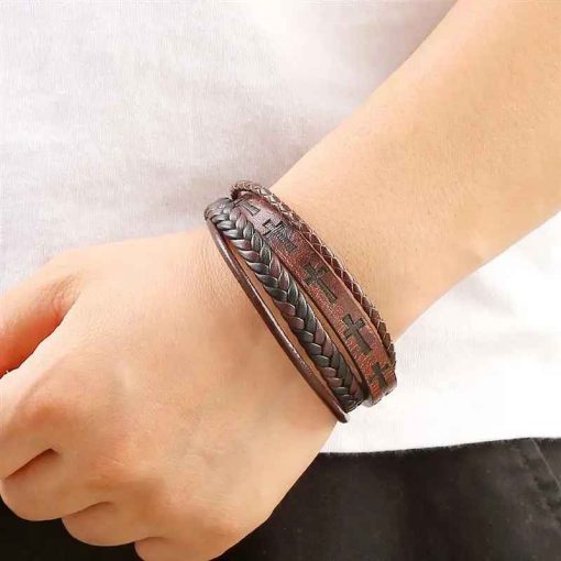 Vintage Leather Bracelet for Men – Handwoven Punk Style Gift - Image 5