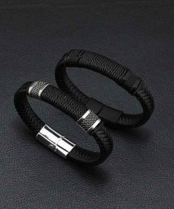 Men's Magnetic Leather Bracelet – Handmade Rock Style Bangle