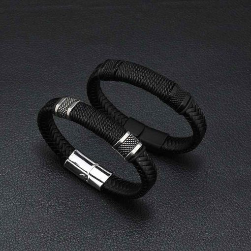 Men's Magnetic Leather Bracelet – Handmade Rock Style Bangle