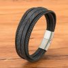 Feather Pattern Leather Bracelet – Stylish Magnetic Bangle for Men
