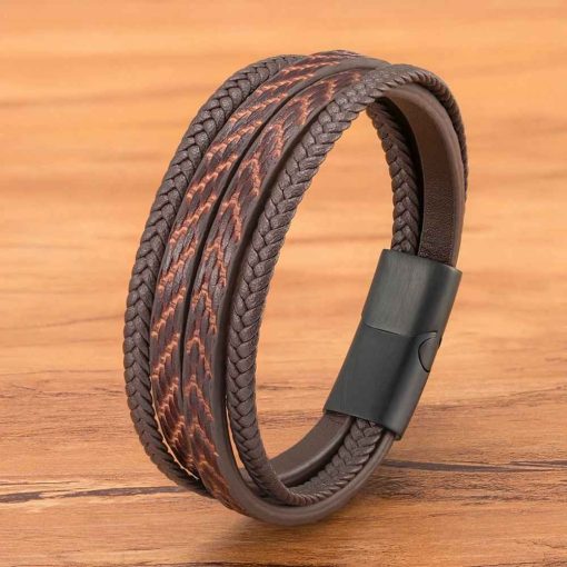 Feather Pattern Leather Bracelet – Stylish Magnetic Bangle for Men - Image 10
