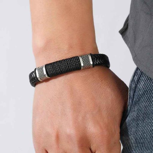 Men's Magnetic Leather Bracelet – Handmade Rock Style Bangle - Image 5