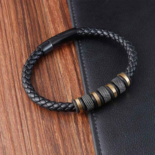 Men’s Punk Bracelet – Braided Leather & Stainless Beads - Image 6