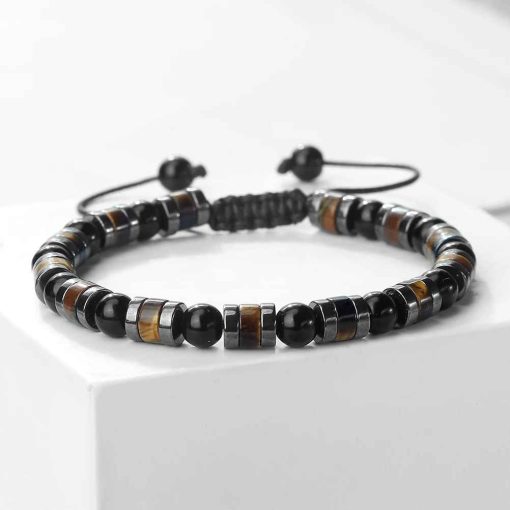 Adjustable Tiger Eye & Hematite Bracelet – Natural Stone Jewelry