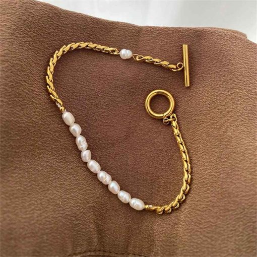 316L Stainless Steel Vintage Irregular Pearl OT Buckle Chain Bracelet for Women - Image 6