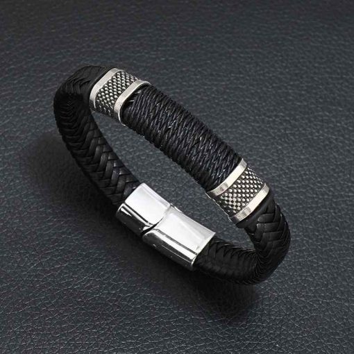 Men's Magnetic Leather Bracelet – Handmade Rock Style Bangle - Image 6