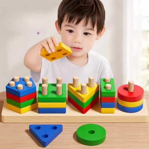 Montessori Wooden Stacking Puzzle – Fine Motor Toy for Age 1+
