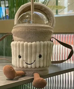 Alternative view of Cartoon Coffee & Milk Tea Plush Keychain Bag – Cute Tea Bag Pendant Plush Doll Crossbody Accessory