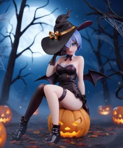 Re:Zero Rem Halloween Figure – Magic Night Enchantress PVC Anime Statue Desktop Decor (18cm, No Light)