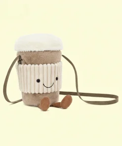 Cartoon Coffee & Milk Tea Plush Keychain Bag – Cute Tea Bag Pendant Plush Doll Crossbody Accessory