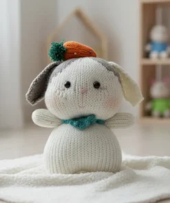 Knitted Bunny Plush Doll – Cute Soft Rabbit Toy for Nursery Décor & Gift (22cm)