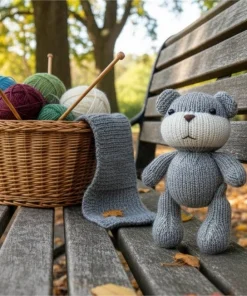 Handmade 21cm Grey Knitted Teddy Bear – Large Artisanal Amigurumi Plush for Kids Gift & Nordic Home Decor