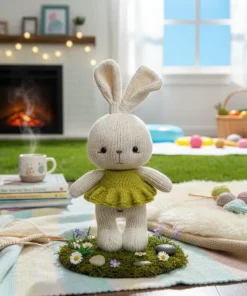 Knitted Bunny Plush Doll – Soft Cute Rabbit Toy for Nursery Décor & Gift (35cm)