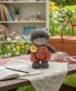 Knitted Cat Plush Doll with Glasses – Cute Soft Stuffed Toy for Home Decor & Gift (23cm)