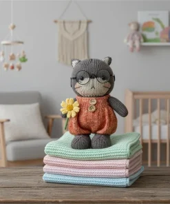 Alternative view of Knitted Cat Plush Doll with Glasses – Cute Soft Stuffed Toy for Home Decor & Gift (23cm)