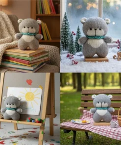 Knitted Bear Plush Doll – Cute Soft Stuffed Teddy for Nursery Decor & Gift (19cm)