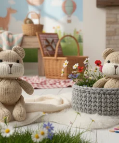 Handmade Crochet Bear Plush 24cm – Amigurumi Teddy Bear, Soft Knitted Toy, Cute Gift & Nursery Decor