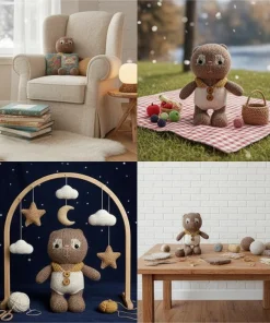 Handmade Knitted Bear Plush 22cm – Cute Teddy Bear Doll, Soft Yarn Toy, Gift & Nursery Decor