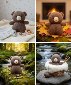 Handmade 16cm Knitted Teddy Bear – Premium Amigurumi Stuffed Animal for Baby Gift & Nursery Decor
