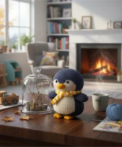 Alternative view of Handmade 18cm Knitted Penguin Plush – Artisanal Amigurumi Animal with Scarf for Kids & Winter Home Decor