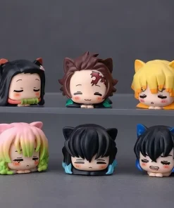 Demon Slayer Kawaii Mini Figure Set – Nezuko, Tanjiro, Zenitsu & Inosuke Cat Ear Sleep PVC Dolls (6PCS/Set)