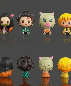 Demon Slayer Kawaii Mini Figure Set – Nezuko, Tanjiro, Zenitsu & Inosuke PVC Collectible Dolls (4PCS/Set)