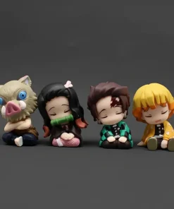 Demon Slayer Q Edition Mini Figure Set – Tanjiro & Nezuko Shoulder-to-Shoulder Sleep PVC Desk Decor (4PCS)