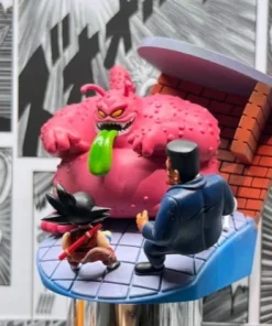 Alternative view of Mini 8cm Goku vs Fat Dragon battle scene — fun PVC collectible for display and gifting.